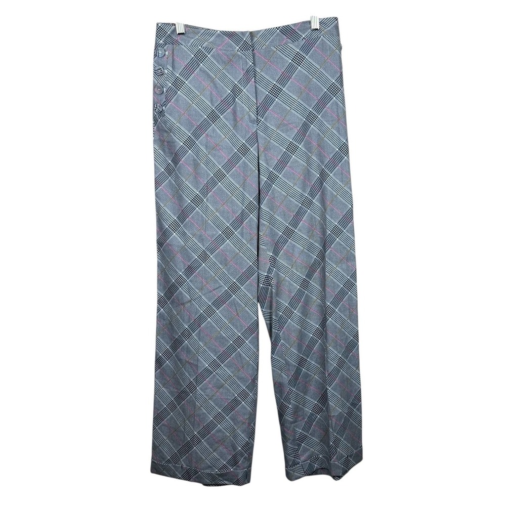 Etcetera Womens 8 Houndstooth Linen Blend High Rise Pocketed Bootcut Pants